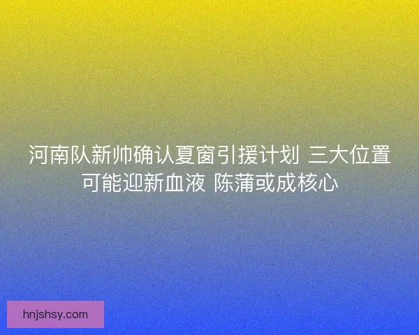 河南队新帅确认夏窗引援计划 三大位置可能迎新血液 陈蒲或成核心